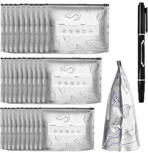 61-Pack Aluminum Foil Bags, Reusable Aluminum Foil Sealable Storage Bags, Aluminum Foil Freezer Bags with Marker Pen, Three Sizes for Meal Prep, Picnics, Freezing, and Travel Snacks (S+M+L)