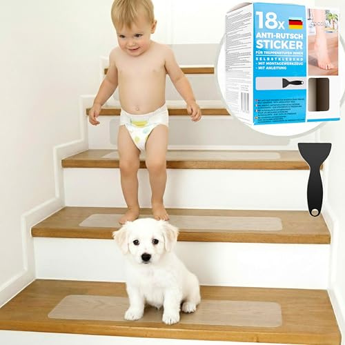 cocofy Treppenstufen Antirutsch 18x 60x8 cm - Antirutschstreifen Treppe Transparent Innen - Treppen Rutschschutz & Antirutsch Treppe - PEVA BPA-frei, Diamant-Struktur