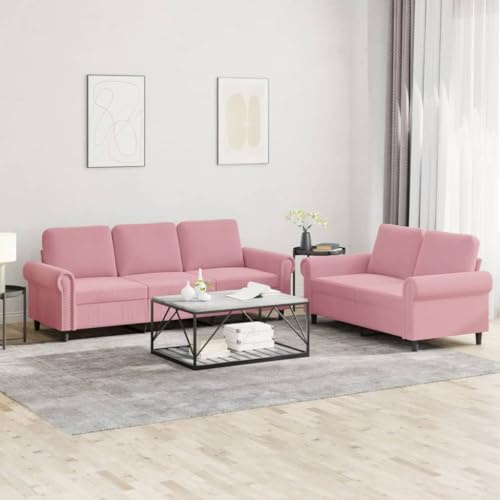 Ziaphsol 2-TLG. Sofagarnitur, Rosa Samt, Robustes Metallgestell, Bequeme Polsterung, 2-Sitzer & 3-Sitzer Couch, Wohnzimmer Möbel Set, Moderne Wohnlandschaft