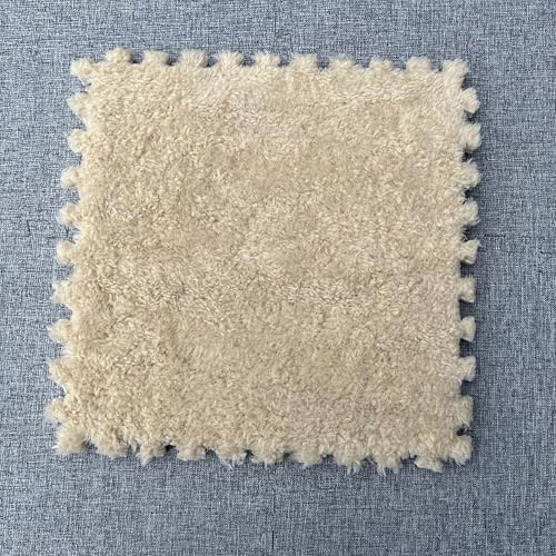 10 Stück Plüsch-Puzzle-Bodenschaummattenfliesen, Flauschige, Schneidbare, rutschfeste, Ineinandergreifende Teppichfliesen 30x30x1cm Schlauweiche Fleece Teppich für Baby Schlafzimmer