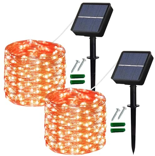 Lezonic Solar-Lichterkette, insgesamt 240 LEDs, 24 m, wasserdicht, 8 Modi, Außenlichter, solarbetrieben, für Innen/Außenbereich, Terrasse, Hof, Rasen, Party, Hochzeitsdekoration (Orange)