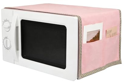 sourcing map 2 Pcs Microwave Cloth Cover with Side Storage Pockets 14''x 39''- Waterproof Microwave Dust Proof Cover Fridge Dust Protector for Oven/Washer/Dryer, Simple Pink