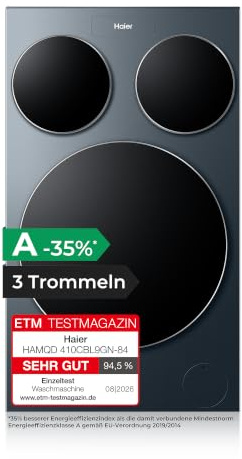 Haier MultiWash Waschmaschine 10+1+1kg HAMQD 410CBL9GN-84 | 3 Trommeln, Energieklasse A, 1.400 U/Min., Inverter-Motor, Automatikprogramm, UV-Hygiene, Automatikdosierung, Aquastop