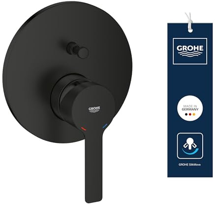 GROHE Lineare, Badewannenarmatur für 2 Verbraucher (Wasserhahn für die Badewanne, automatische Umstellung: Wanne/Brause, Einhebel-Mischbatterie mit langlebiger Oberfläche), schwarz, 240642431
