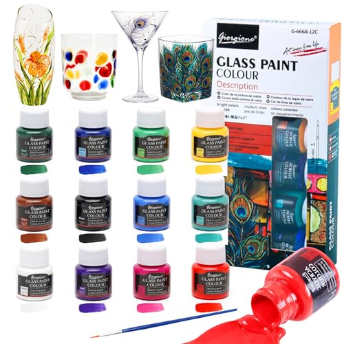 Umllpet Glasfarben Set, 12 x 25ml Porzellanfarbe Spülmaschinenfest und Keramik Bemalen Set, UV-Schutz & Hochpigmentiert & Glasfarbe & Wasserfest für Mehrere Glas Oberflächen
