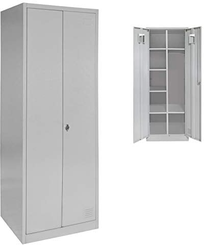 BB Sport Spind Garderobenschrank Doppelspind Metallschrank 180 x 60 x 50 mit Flügeltüren, Einlegeböden und Kleiderstange, Farbe:Grau-Grau
