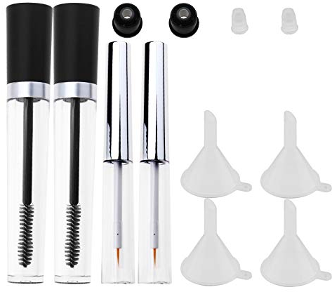 YINETTECH 12st 8ml Leere Mascara Tube Zauberstab Wimpern Creme Container Flasche und 7ml transparente Eyeliner Tube Fläschchen Flasche Gummi Einsätze Trichter Kit