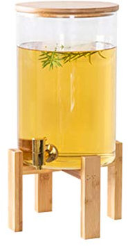 Aprilhp Distributeur de Boissons Mason Jar, avec Robinet en Acier Inoxydable et Support en Bois