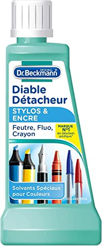 Dr. Beckmann – Líquido, Diablo – Quitamanchas de bolígrafo y tinta 50 ml – Quitamanchas específicas sin perfume para manchas de bolígrafo, fieltro, neón, lápiz – Disolventes especiales para colores –