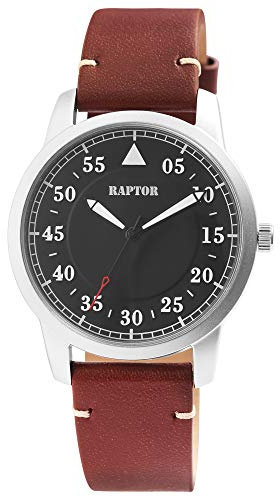 Raptor Herren-Uhr Echt Leder Armband Leuchtende Zeiger Analog Quarz RA20284 (braun/anthrazit)