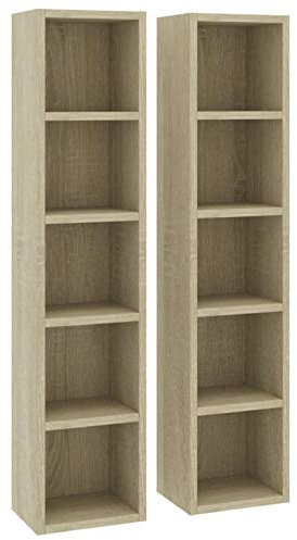 Tidyard 2 STK. CD-Regale DVD-Schrank Rack Möbel Aufbewahrung Holzregal Standregal Möbel Sonoma-Eiche 21x16x93,5 cm Spanplatte
