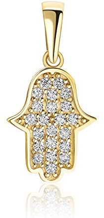 PRINS JEWELS Kleiner Hamsa Hand Der Fatima Anhänger 14 Karat 585 Gelbgold Mit Zirkonia Steinen