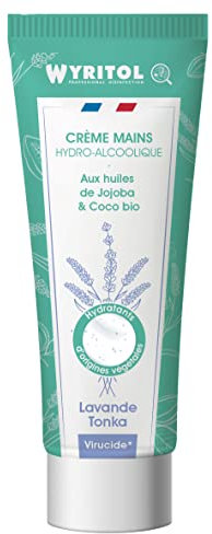 WYRITOL - Crème Hydroalcoolique Désinfectante pour les Mains - Hydrate, répare et parfume les mains - Lavande Tonka - Respecte la peau et l'environnement - 75ml - Fabrication française