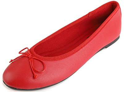 Feversole Women's Fashion Round Toe Ballet Flat Pumps Slip On Bow Detail Dolly Shoes Red Napa UK 7