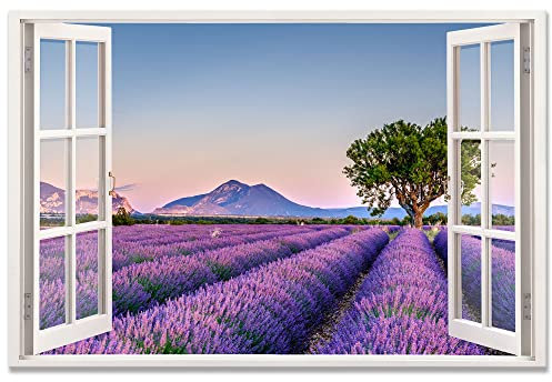 Leinwandbild mit Fensterblick - Lavendelfeld 60 x 40 cm - Keilrahmen mit Druck
