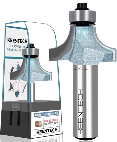 KEENTECH Round Over Router Bit, 1/2 Shank, Non-Stick Coating, Edge Forming Router Bit for Wood, Corner Rounding(1/2 Inch Shank , 1-1/4 Inch Diameter , R3/8 Inch Radius)