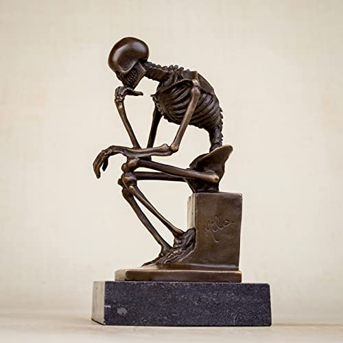 The Thinker Statue, Bronze-Skelett-Skulptur, Dekoration, 100% Bronze, Skelett-Denker-Figuren, 15 cm, Klassische handgefertigte Statue, Geschenke