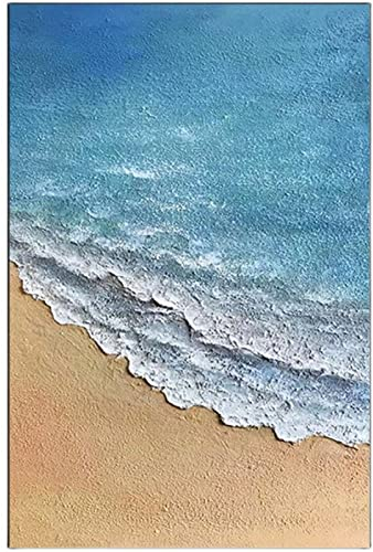 RBWL Handgemalte Acrylbilder, Blue Sea Waves Beach Scenery Artwork Abstract Modern Handgemalte Ölgemälde Auf Leinwand Für Familienwand Wohnzimmer Esszimmer Home Art Decor,50X70Cm(20X28Inch)