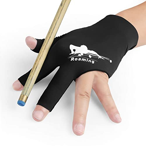 Roaming Atmungsaktive Billard-Handschuhe für Herren, linke Hand, elastische Poolhandschuhe für Shooter, Snooker, Carom, Queue, Sport (schwarz, Größe L-XL)