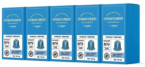 by Amazon Espresso entkoffeinierte Nespresso kompatible Kaffeekapseln, Aluminium- Kapseln, Mittlere Röstung, 100 Stück (5 Packungen mit 20) - Rainforest Alliance-zertifiziert