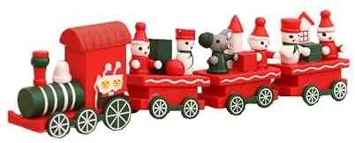 thematys Traditioneller Holz-Eisenbahn Weihnachtszug - Festliche Dekoration für Weihnachtsbaum, Tisch, Fenster, Xmas Party - Charmante Weihnachtsdeko für Zuhause, Büro & Schulen