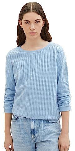 Tom Tailor Denim Damen Sweatshirt mit Raffarm & Struktur, 11139 - Soft Charming Blue, XS