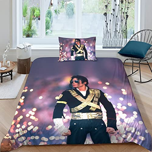 GENBAK Michael Jackson Bettwäsche Set 3D Musiker Print Bettbezug Für Teenager Jungen Kinder Tänzer Thema Tagesdecke Dekor Stück Bettwäsche Set einzeln(135x200cm)