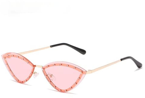 Occhiali da sole a triangolo Cat Eye Occhiali da sole in cristallo senza montatura in lega Occhiali da sole lucidi Tonalità femminili, oro rosa, taglia unica