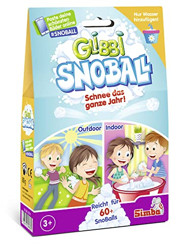 Simba 105953074 - Glibbi Snoball, Schneeballschlacht das ganze Jahr, Pulver verwandelt Wasser in Schnee, 4x20 g, 60 Bälle, Gelmasse, Snowball, Glibber, ab 3 Jahren [Exklusiv bei Amazon]