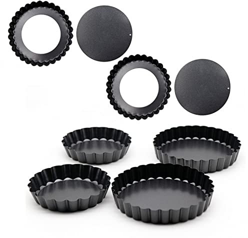 6 Stück Antihaftbeschichtung aus Karbonstahl, Schwarze Quiche-Pfanne, Abnehmbarer Boden, Tarte-Pfanne, Küchenzubehör