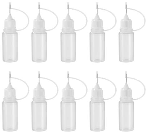 Needle Bottle Set, Needle Tip Bottle, Pack of 10 Adhesive Bottles, 10 ml, Bottle Applicator Glue, Dosing Bottle, Squeeze Bottle, Small, Glue Bottle, Empty, Small Plastic Bottles for Filling,