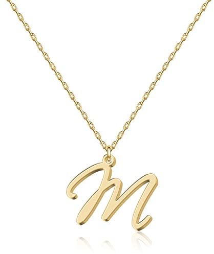 Halskette mit Initial in 18 Karat Gold M - Personalisierter Buchstaben-Schmuck für Frauen, handgefertigter Edelstahlanhänger, Geschenk für Geburtstag, Weihnachten, Abschluss, Valentinstag, Muttertag