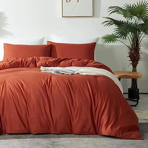 AShanlan Bettwäsche 140x200 Terracotta 2 Teilig 100% Microfaser Einfarbig Bettwäsche Set mit 1 Kissenbezüge 70x90 cm Orange Bettwäsche mit Reißverschluss Weich und Bügelfrei