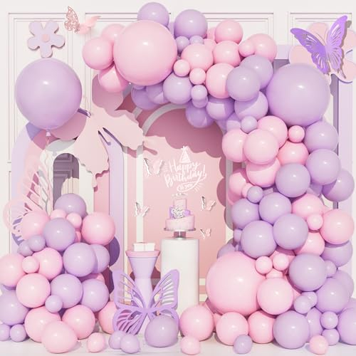 Ousuga Palloncini Rosa Viola, 111 Pezzi Pastello Macaron Rosa Viola Arco Palloncino Kit Ragazza Femmine Festa Compleanno Matrimonio Baby Shower Genere Rivelare Battesimo Bambino Fidanzamento Decora