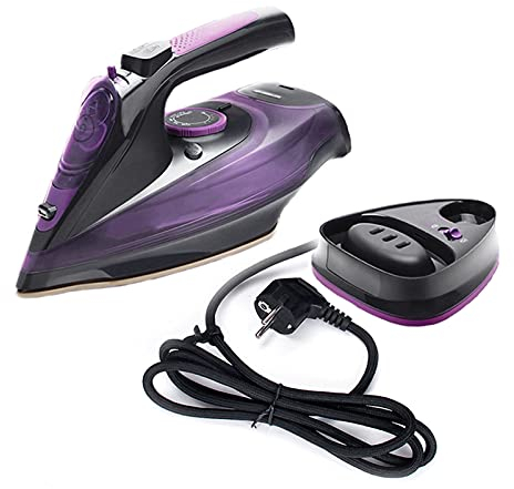 LANRU Ferro da stiro senza fili, 2400 W, Acciaio inossidabile, Leggero, Piastra antiaderente, Per vestiti, Purple