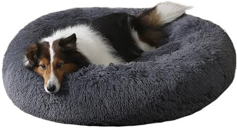 LAIZIHUI Hundebetten,Donut Kissen,Katzenbett, Hundekorb, Flauschiges Hundebett für große, mittelgroße & kleine Hunde. (80CM, Dunkelgrau)