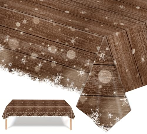 Christmas Table Cloth Party Disposable Tablecloths,Xmas Tablecloth Wood Grain Table Covers,137*274CM Rectangle Large Plastic Tablecloth for Picnic,Baby Shower,Xmas Party,Christmas Table Decorations