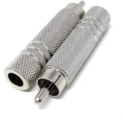 DRUT 2pcs. 6.35mm Mono Jack Socket to RCA Male Phono Plug Cable Adapter Converter Metal (Silver)