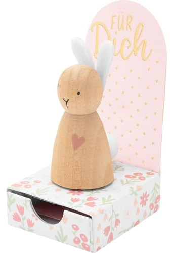 GRUSS & CO Hase Motiv Für Dich | Dekohase aus Holz, Hasenfigur mit Filzohren und Herz Bedruckt, Höhe 5,3 cm | Geschenk Ostern, Osternest, Osterdeko | 48604