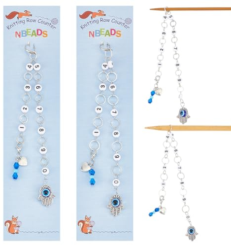 NBEADS 2 Stück Böses Auge Stricken Row Counter Chains, Zahlenperlen Reihenzähler Ketten Reihenzählung Zubehör für Stricken Häkeln Tracking Projekt Fortschritt