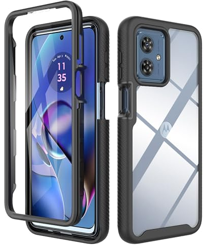 ESTH® Hülle für Motorola Moto G54 5G 360 Grad Vollschutz Handyhülle Stoßfest Kratzfeste Staubdicht Klar Case Outdoor Panzerhülle mit Displayschutz und PC Bumper, Schwarz