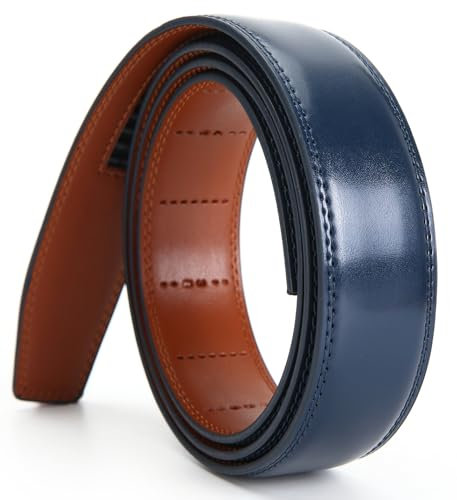 Nelbons Uomo Cintura in Pelle a Cricchetto 35mm 1 3/8, Cintura di Ricambio, Blu, Medium (Fits waist 28-45)