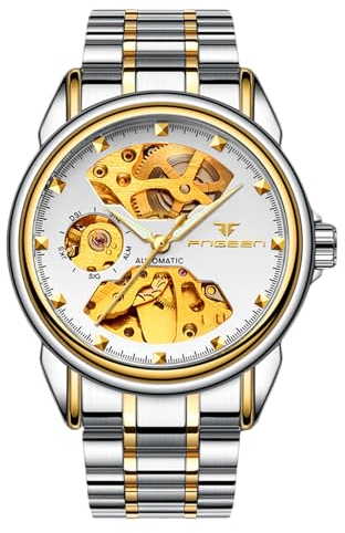 rorios Paar Mechanische Armbanduhr Damen Herren Uhren Automatik Edelstahl Uhr Minimalistisch Business Uhr Mode Skelett Uhr Weißgold A