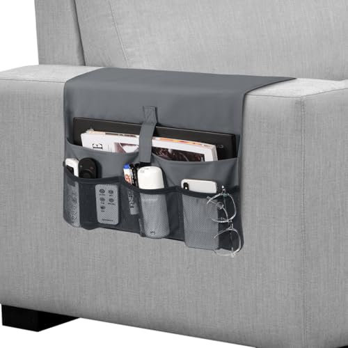 WOMACO Sofa-Armlehne, Fernbedienung, Zeitschriftenhalter, rutschfester Sessel, Liegestuhl, Coucharme, TV-Fernbedienung, Organizer für Tablet, Telefon, iPad, Laptop (Grau, 40,6 x 88,9 cm)