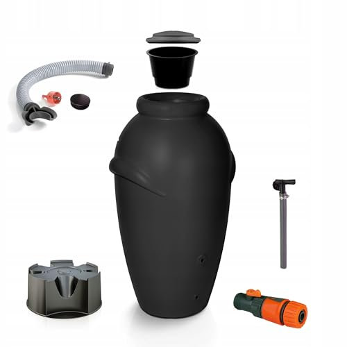 Dikel - AQUACAN - Regentonne - Wassertank - Regenfass - Regenwassertonne mit Zubehör - Regenwassertank - Wassertonne, Wasserfass, Regenwasserspeicher - 210l, Anthrazit
