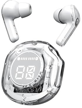 NIVEM Wireless Bluetooth 5.3 Earbuds with Digital Display 3D HiFi Stereo, Noise Cancellation, IPX7 Waterproof, Built-in Mic & Charging Case Compatible with IOS/Android/Samsung (White)