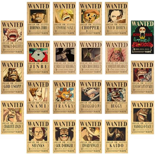 MIFKLMV 22 PCS Anime Posters - Wanted Paper Posters Collection For Home & Room Decor, 28.5x21cm