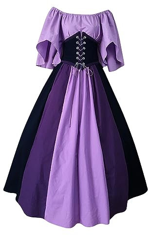 Robe Femme Sexy Robe De Bal Corset Swing Deguisement Medieval Femme Robe Halloween Femme Fête Cosplay Mariage Robe Sexy Costume De Viking Femme Imprimé Fantaisie Halloween Violet 5XL