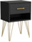 Caldion Nachttisch mit 1 Schublade, Nachtschrank mit Griff, Beistelltisch, Metallbeine, Offene Ablage, für Wohnzimmer Schlafzimmer, Schwarz und Gold, 40x30x60cm, MDF Metall