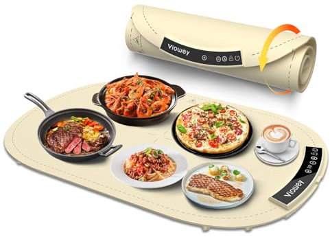 Warming Mat for Food，Food Warming Mat, Electric Warming Tray with 7 Temperatures Setings and 4 Hours Timer，Heating Fastly in 10s，Portable Food Warmers for Buffets Party，Family Gatherings（Cream Color）